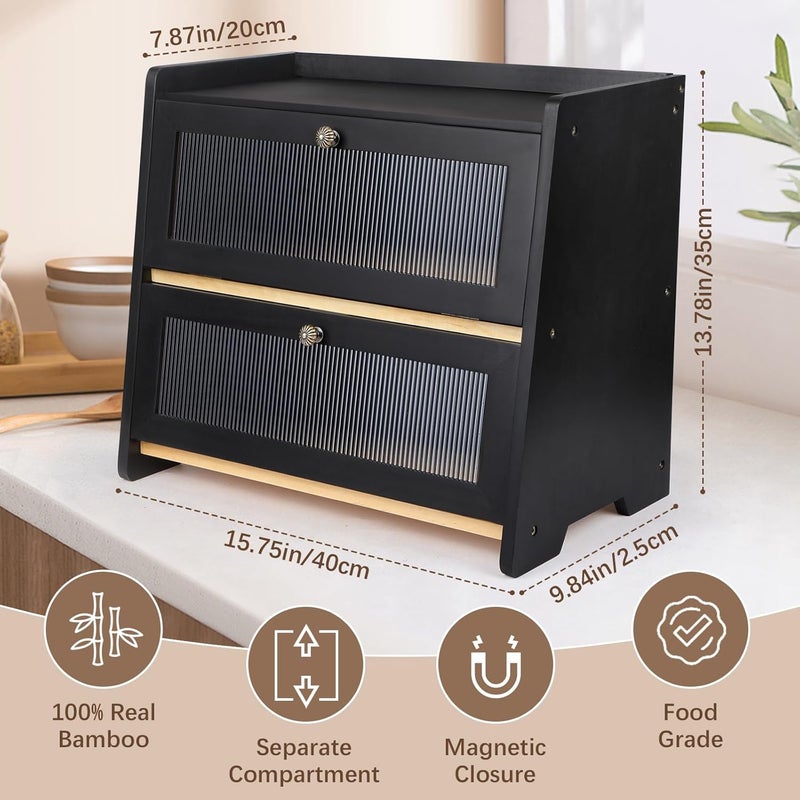 IDALIO Bread Box For Kitchen Countertop, Black Breadbox, Bread Boxes for Kitchen Counter Organizer Decor Storage, Wooden Storage Box Breadbox, Housewarming Birthday Wedding Christmas Gift - Image 2